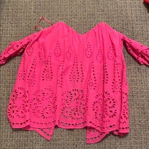 size S pink off the shoulder open back top